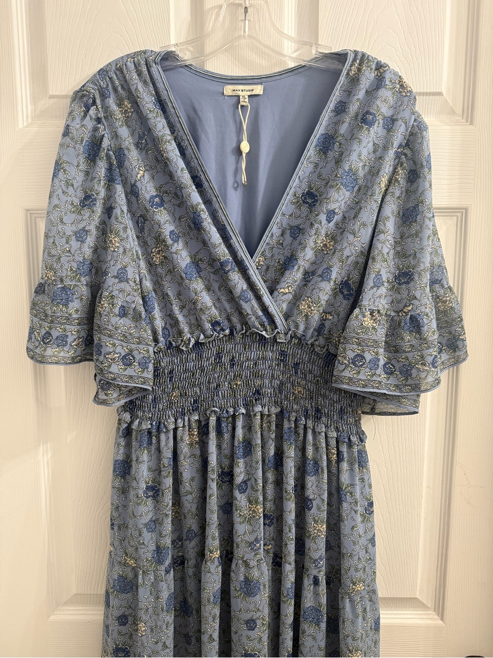 T.J.Maxx Light Blue Floral V-Neck Smocked Midi Dress